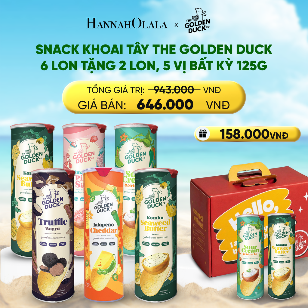  DEAL 2: SNACK KHOAI TÂY GOLDEN DUCK SINGAPORE 6 LON TẶNG 2 LON, 5 VỊ 