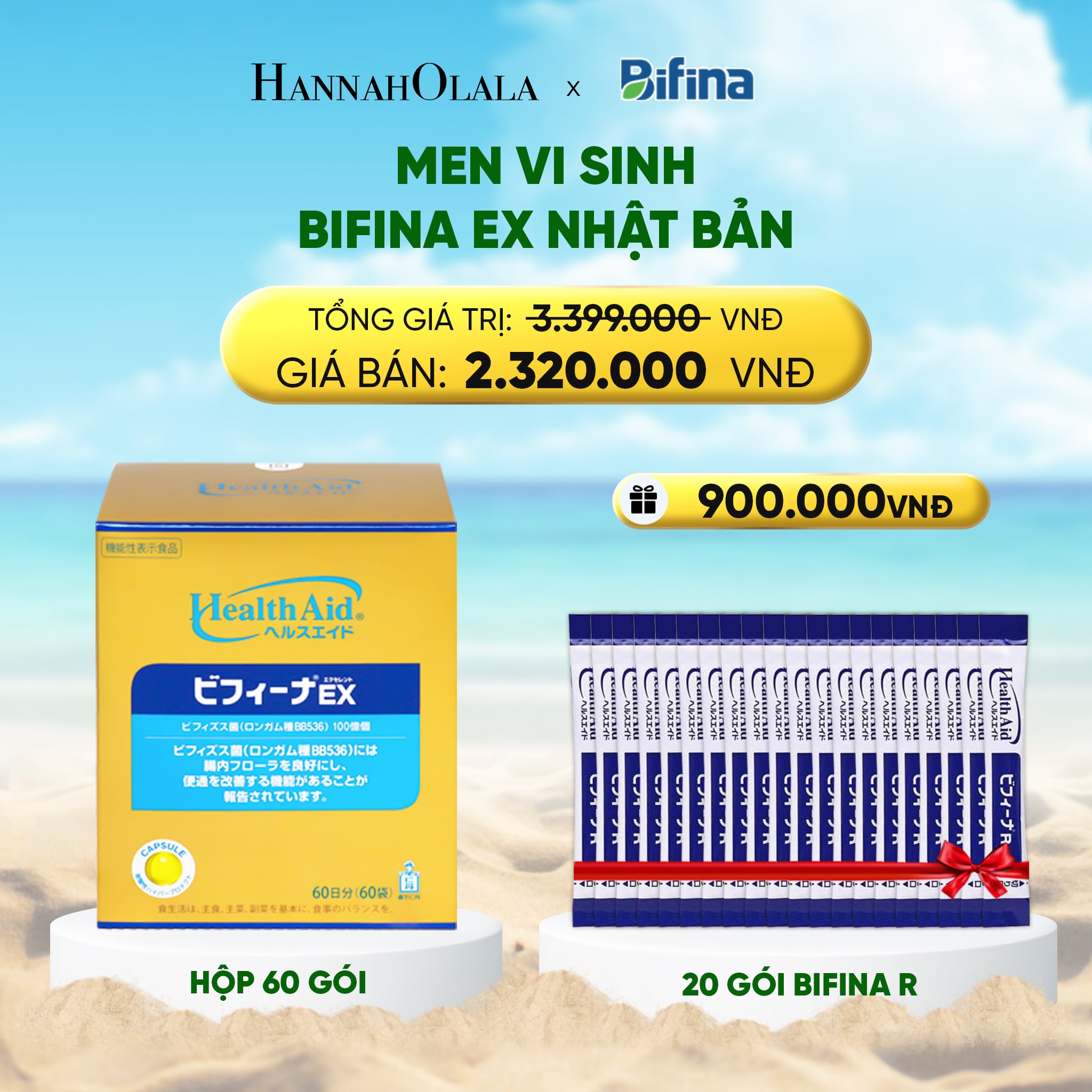 Men Vi Sinh Bifina Japan - Loại Ex Hộp 60 Gói - Thoát Viêm Đại Tràng, Hết Chướng Bụng Đầy Hơi, Táo Bón, Rối Loạn Tiêu Hoá