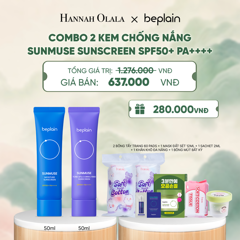  COMBO 2 KCN: BEPLAIN KEM CHỐNG NẮNG SUNMUSE SUNSCREEN 50ML BẤT KỲ - A1403 