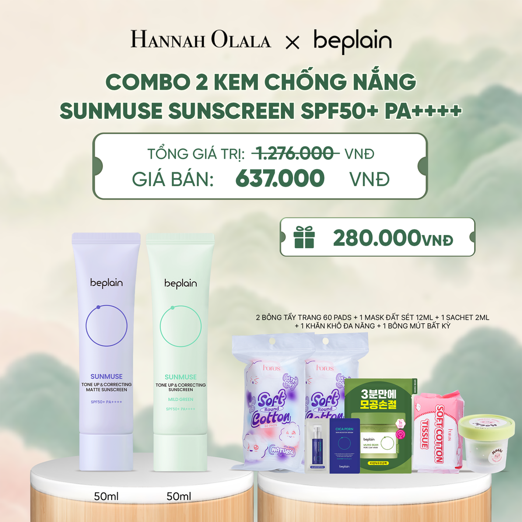  COMBO 2 KCN: BEPLAIN KEM CHỐNG NẮNG SUNMUSE SUNSCREEN 50ML BẤT KỲ - A1403 