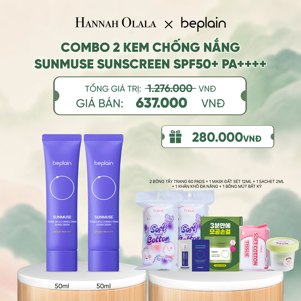  COMBO 2 KCN: BEPLAIN KEM CHỐNG NẮNG SUNMUSE SUNSCREEN 50ML BẤT KỲ - A1403 