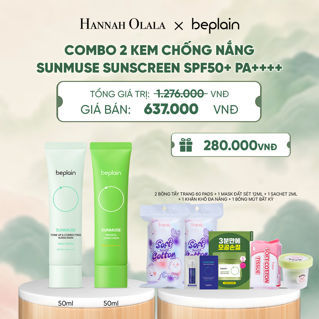  COMBO 2 KCN: BEPLAIN KEM CHỐNG NẮNG SUNMUSE SUNSCREEN 50ML BẤT KỲ - A1403 