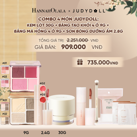  COMBO 4: KEM LÓT 30G + BẢNG TẠO KHỐI 9G + BẢNG MÁ HỒNG 4 Ô 9G + SON BÓNG DƯỠNG ẨM - A1447 