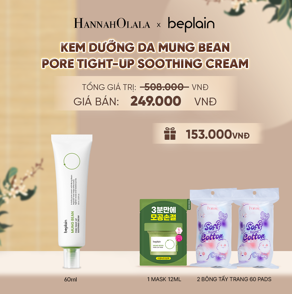  BEPLAIN KEM DƯỠNG DA MUNG BEAN PORE TIGHT-UP SOOTHING CREAM 60ML - A264 