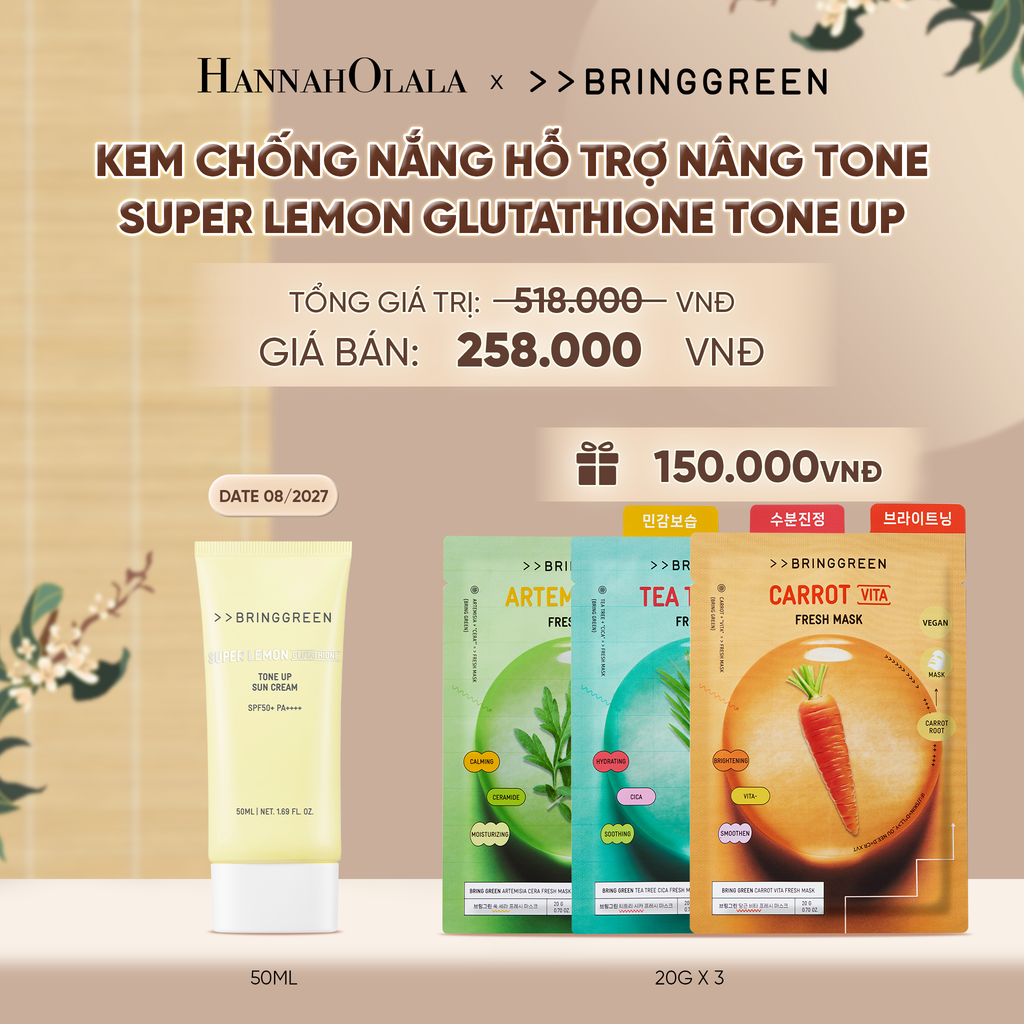  KEM CHỐNG NẮNG HỖ TRỢ NÂNG TONE BRING GREEN SUPER LEMON GLUTATHIONE TONE UP SUN CREAM 50ML - A1640 