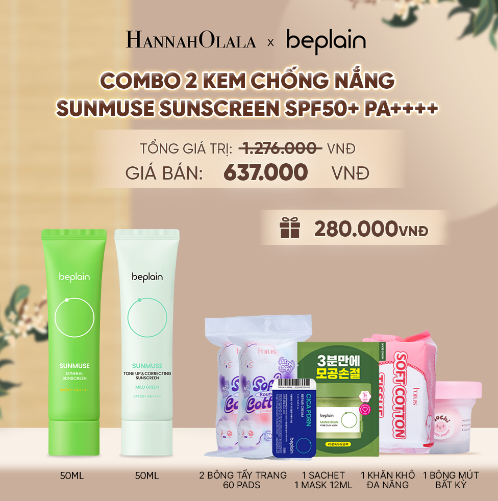  COMBO 2 KCN: BEPLAIN KEM CHỐNG NẮNG SUNMUSE SUNSCREEN 50ML BẤT KỲ - A275 