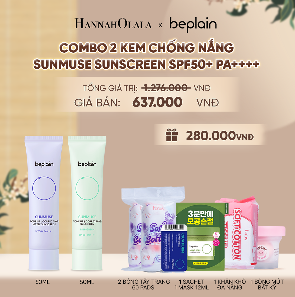  COMBO 2 KCN: BEPLAIN KEM CHỐNG NẮNG SUNMUSE SUNSCREEN 50ML BẤT KỲ - A275 