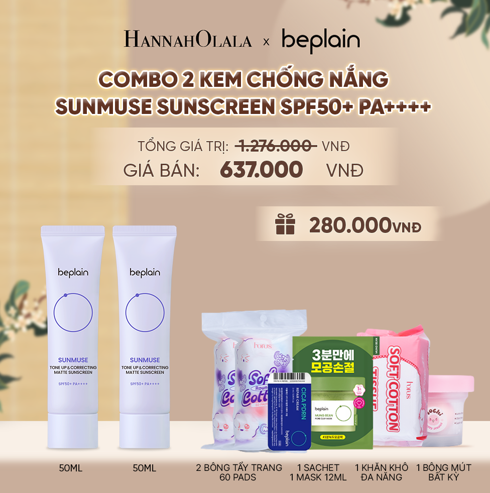  COMBO 2 KCN: BEPLAIN KEM CHỐNG NẮNG SUNMUSE SUNSCREEN 50ML BẤT KỲ - A275 