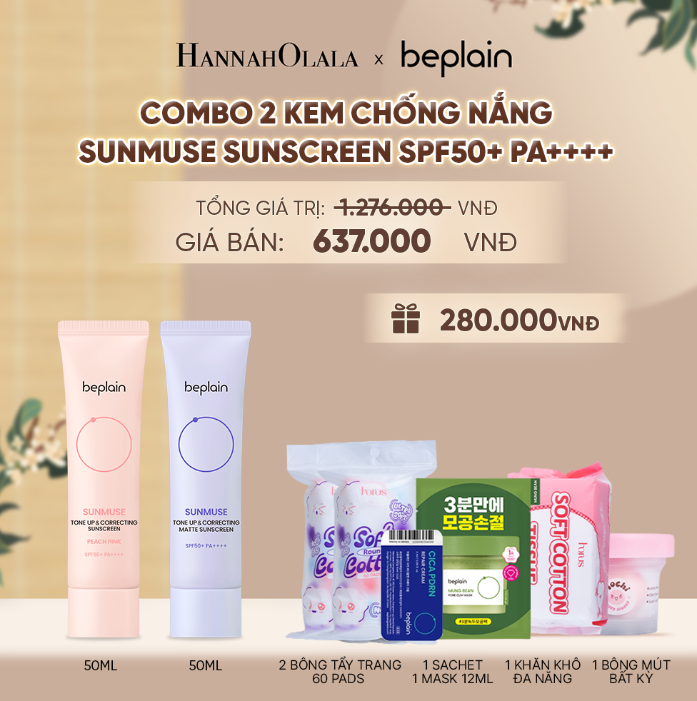  COMBO 2 KCN: BEPLAIN KEM CHỐNG NẮNG SUNMUSE SUNSCREEN 50ML BẤT KỲ - A275 