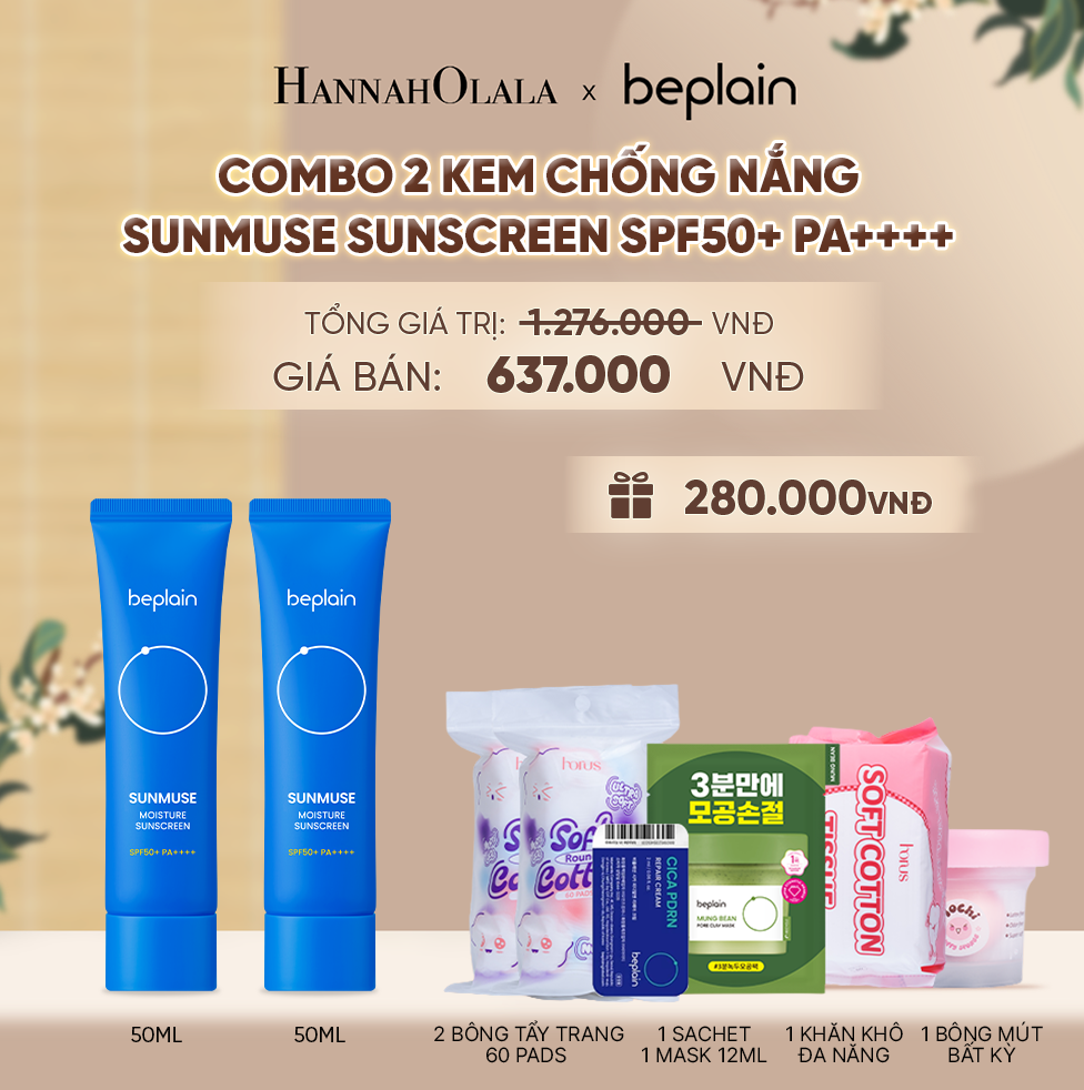  COMBO 2 KCN: BEPLAIN KEM CHỐNG NẮNG SUNMUSE SUNSCREEN 50ML BẤT KỲ - A275 