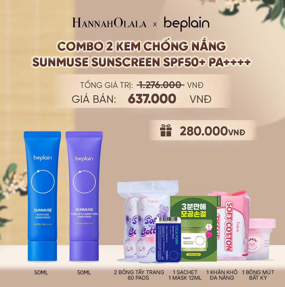  COMBO 2 KCN: BEPLAIN KEM CHỐNG NẮNG SUNMUSE SUNSCREEN 50ML BẤT KỲ - A275 