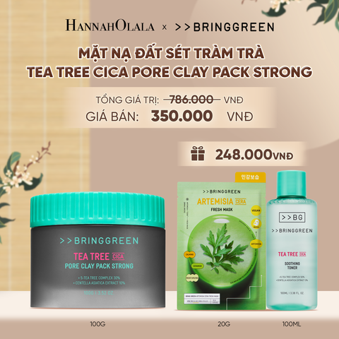  MẶT NẠ ĐẤT SÉT HỖ TRỢ CẢI THIỆN MỤN ĐẦU ĐEN TRÀM TRÀ BRING GREEN TEA TREE CICA PORE CLAY PACK STRONG 100G - A1643 