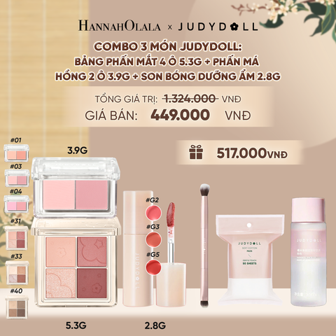 COMBO 3: BẢNG MẮT 4 Ô + MÁ HỒNG 2 MÀU + SON BÓNG DƯỠNG ẨM - A1433 
