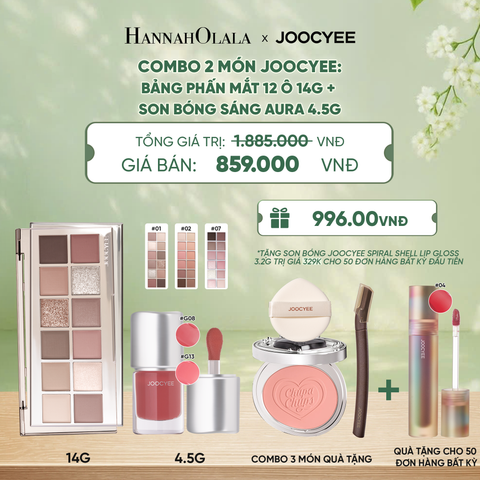  COMBO 2: BẢNG PHẤN MẮT 12 Ô + SON BÓNG AURA - A1381 