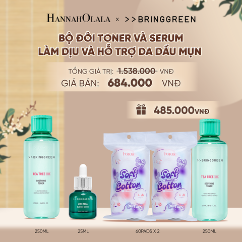 COMBO NƯỚC HOA HỒNG TRÀM TRÀ BRING GREEN TEA TREE CICA SOOTHING TONER 250ML + TINH CHẤT TRÀM TRÀ BRING GREEN ZINC TECA BLEMISH SERUM DÀNH CHO DA DẦU MỤN 25ML - A1647 