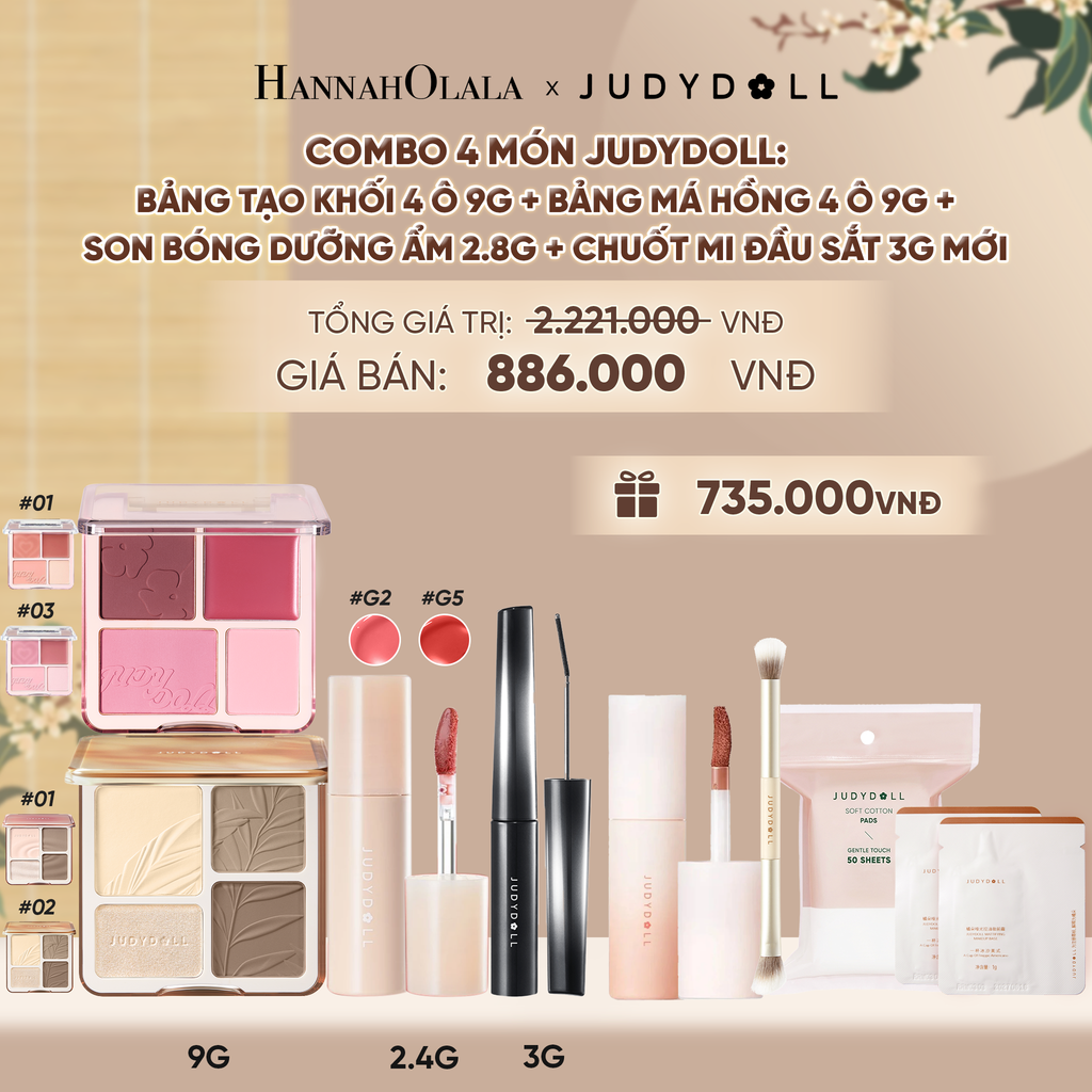  COMBO 4: BẢNG TẠO KHỐI 9G + BẢNG MÁ HỒNG 4 Ô 9G + SON BÓNG DƯỠNG ẨM + CHUỐT MI ĐẦU SẮT - A1444 
