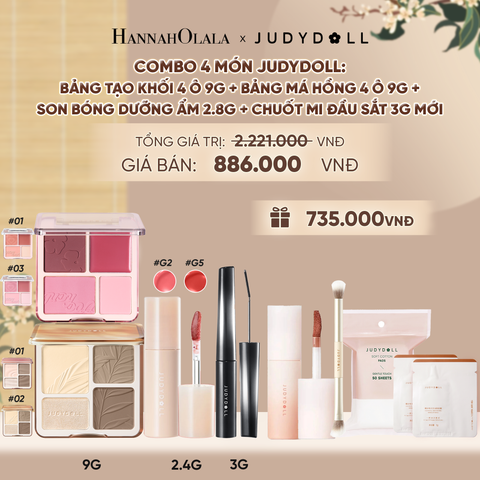  COMBO 4: BẢNG TẠO KHỐI 9G + BẢNG MÁ HỒNG 4 Ô 9G + SON BÓNG DƯỠNG ẨM + CHUỐT MI ĐẦU SẮT - A1444 
