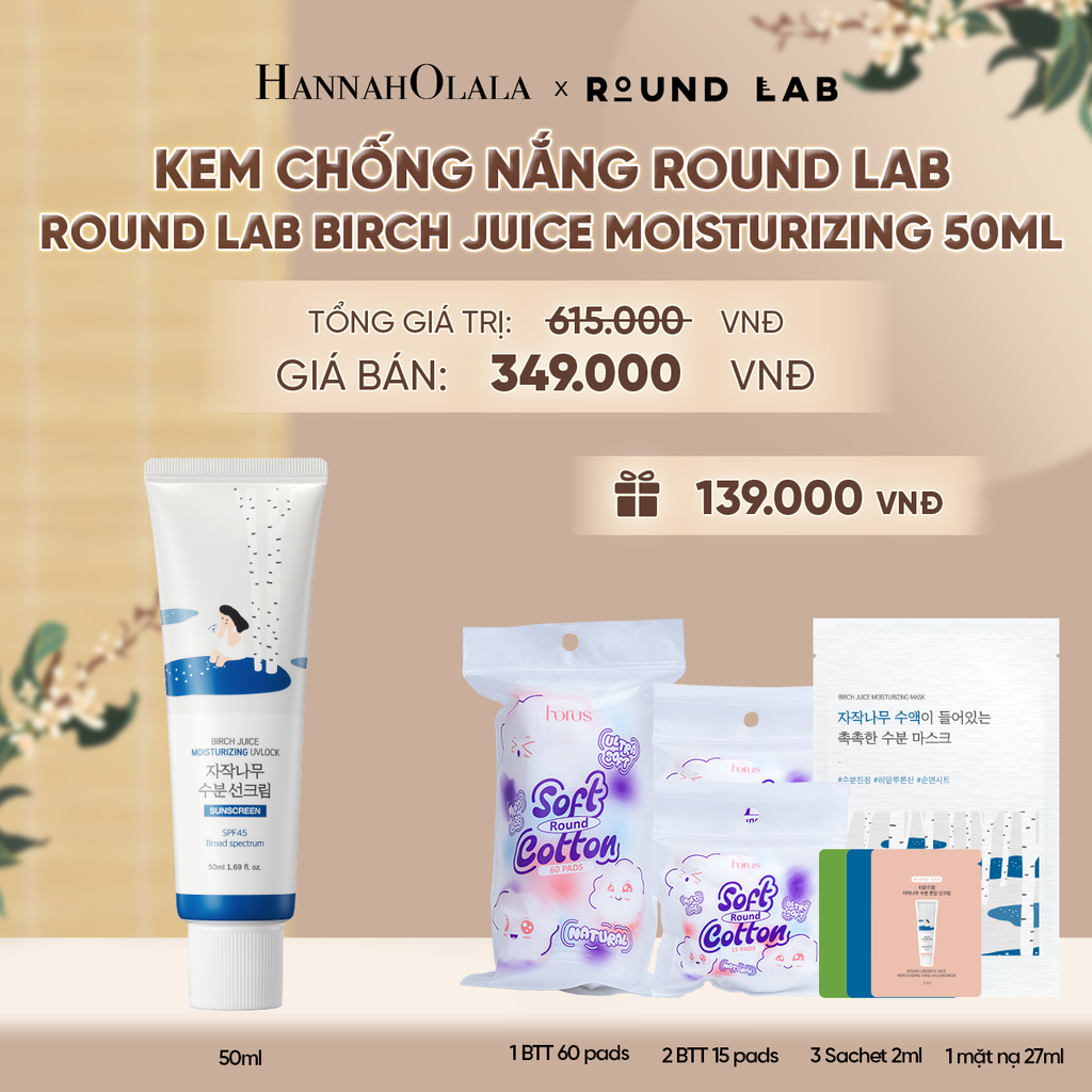  KEM CHỐNG NẮNG ROUND LAB BIRCH JUICE MOISTURIZING 50ML BẢO VỆ DA QUANG PHỔ RỘNG - A1092 