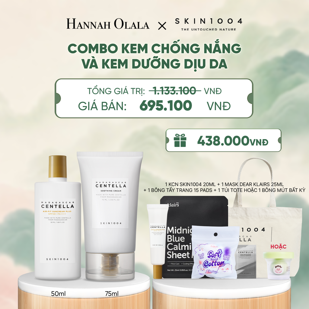  COMBO 01 PCS SKIN1004 KEM DƯỠNG MADAGASCAR CENTELLA SOOTHING CREAM 75ML + 01 PCS SKIN1004 KEM CHỐNG NẮNG MADAGASCAR CENTELLA AIR-FIT SUNCREAM PLUS 50ML - A1508 