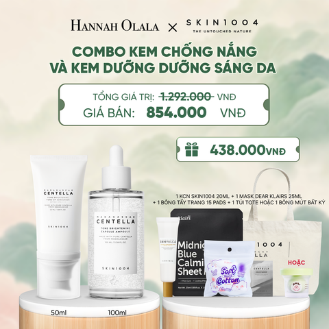  COMBO: SKIN1004 KEM CHỐNG NẮNG MADAGASCAR CENTELLA TONE BRIGHTENING TONE-UP SUNSCREEN SPF50+ PA++++ 50ML + SKIN1004 TINH CHẤT MADAGASCAR CENTELLA TONE BRIGHTENING CAPSULE AMPOULE 100ML - A1509 