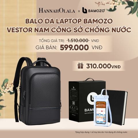 BALO DA LAPTOP BAMOZO VESTOR NAM CÔNG SỞ LỊCH LÃM CHỐNG NƯỚC CÓ LÓT LƯNG ĐỆM FOAM (TẶNG HỘP ĐỰNG + SỔ TAY BÌA DA +TÚI ĐỰNG ĐT CHỐNG NƯỚC) - A2594 