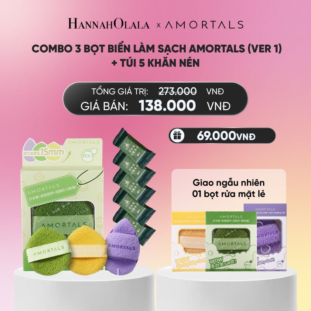 COMBO 3 BỌT BIỂN LÀM SẠCH AMORTALS (VER 1) + TÚI 5 KHĂN NÉN_A2363 