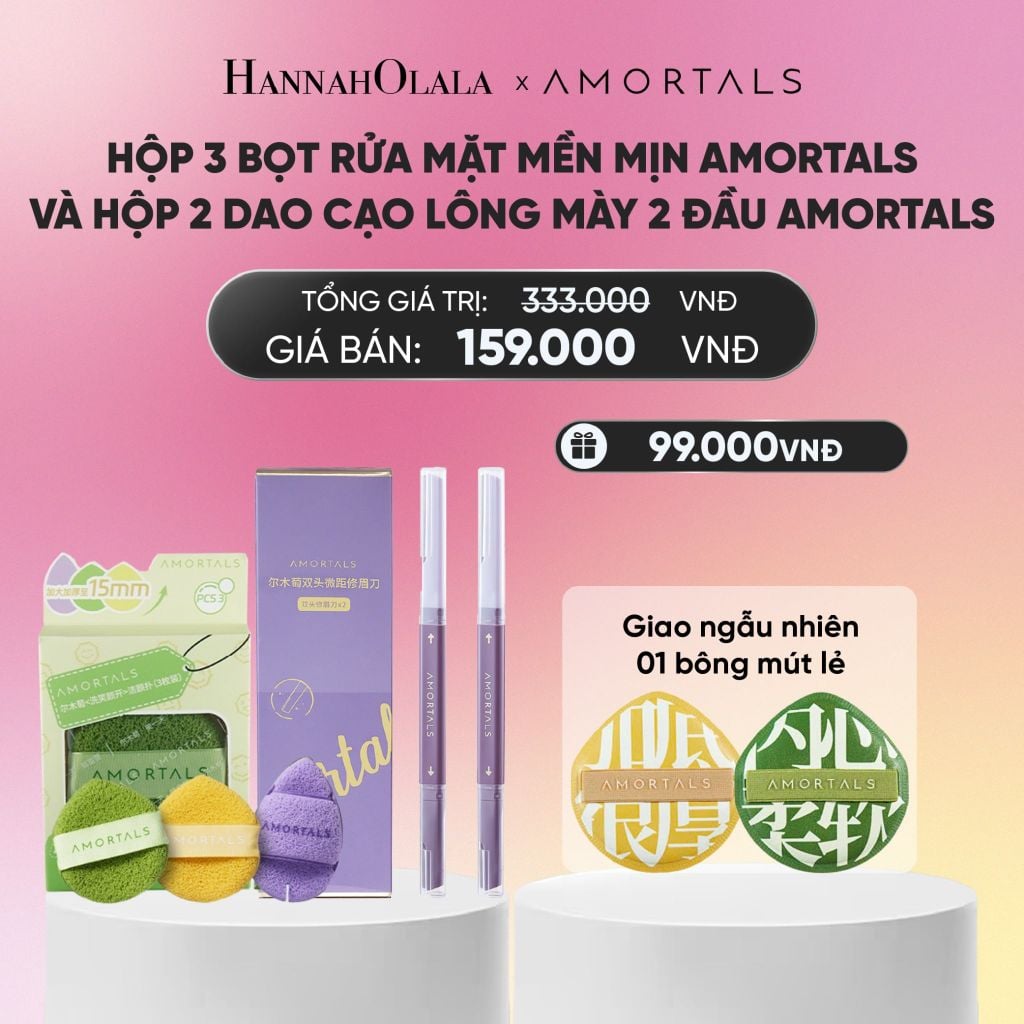  HỘP 3 BỌT RỬA MẶT MỀN MỊN AMORTALS VÀ HỘP 2 DAO CẠO LÔNG MÀY 2 ĐẦU AMORTALS_A2375 