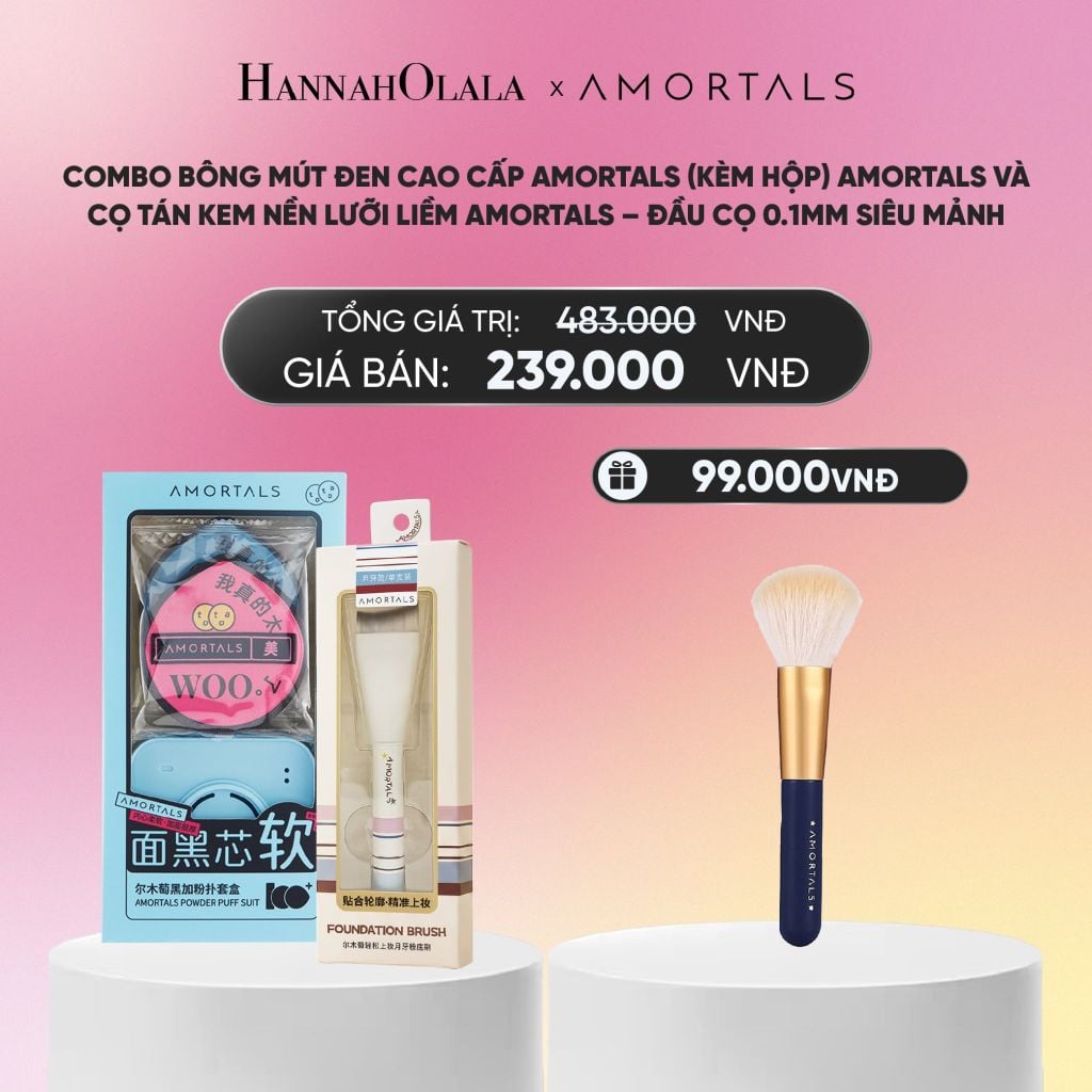  COMBO BÔNG MÚT ĐEN CAO CẤP AMORTALS (KÈM HỘP) AMORTALS VÀ CỌ TÁN KEM NỀN LƯỠI LIỀM AMORTALS – ĐẦU CỌ 0.1MM SIÊU MẢNH_A2366 