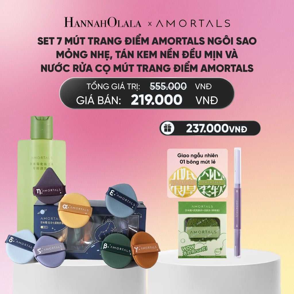  SET 7 MÚT TRANG ĐIỂM AMORTALS NGÔI SAO – MỎNG NHẸ, TÁN KEM NỀN ĐỀU MỊN VÀ NƯỚC RỬA CỌ MÚT TRANG ĐIỂM AMORTALS_A2367 