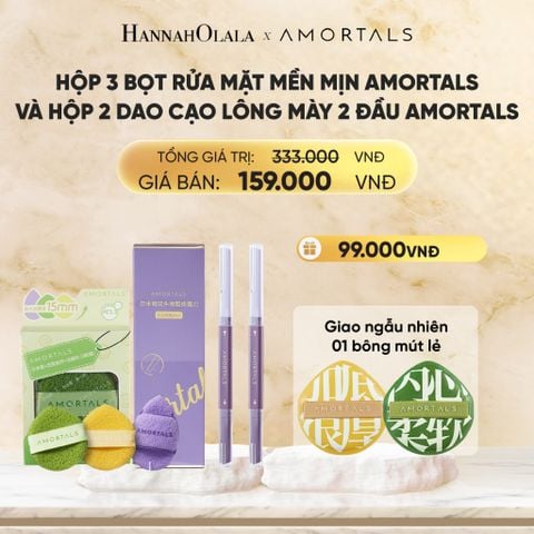  HỘP 3 BỌT RỬA MẶT MỀN MỊN AMORTALS VÀ HỘP 2 DAO CẠO LÔNG MÀY 2 ĐẦU AMORTALS - B184 
