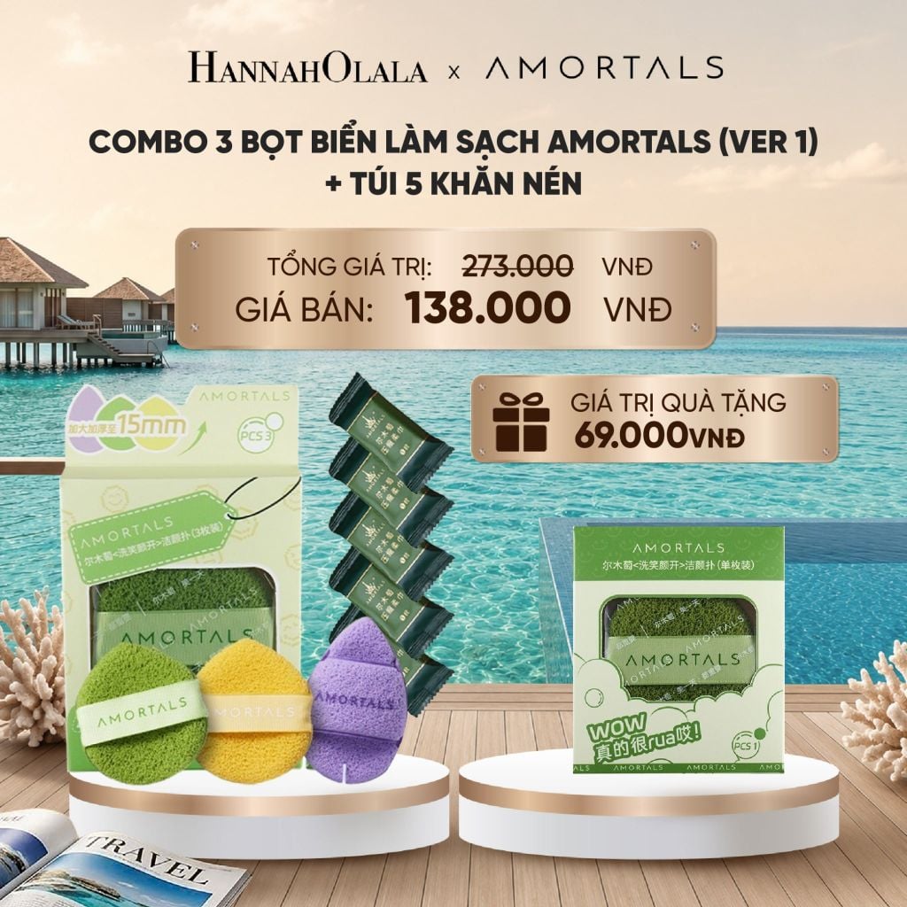 COMBO 3 BỌT BIỂN LÀM SẠCH AMORTALS (VER 1) + TÚI 5 KHĂN NÉN_ D206 