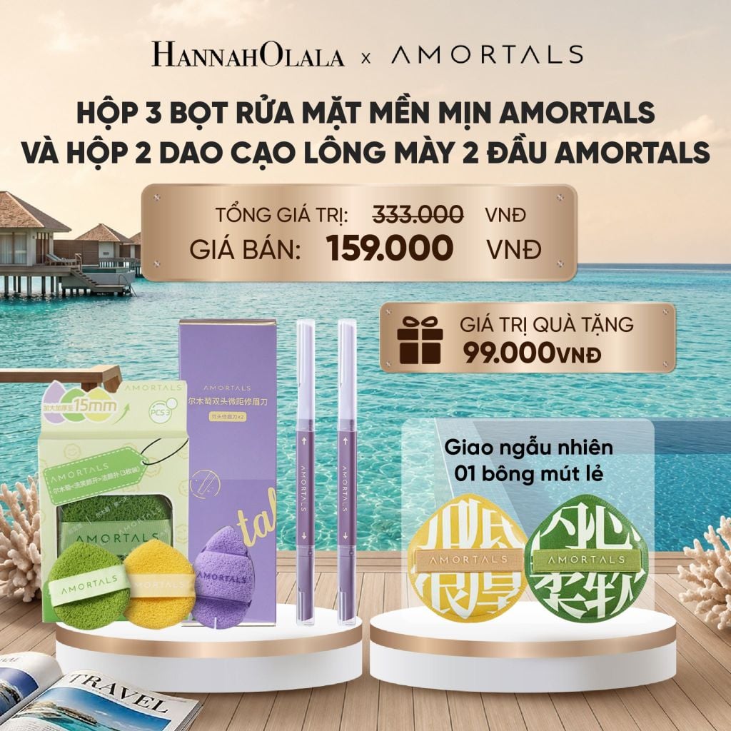  HỘP 3 BỌT RỬA MẶT MỀN MỊN AMORTALS VÀ HỘP 2 DAO CẠO LÔNG MÀY 2 ĐẦU AMORTALS_ D293 