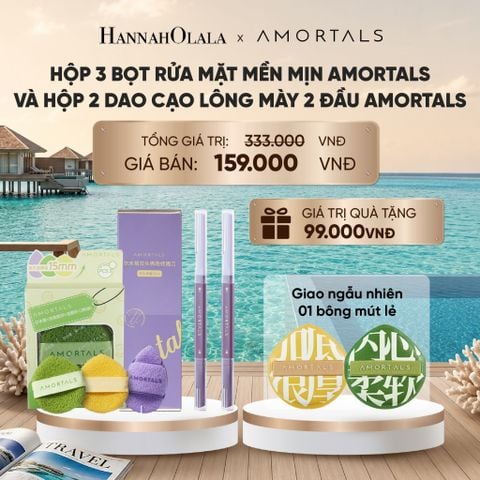 HỘP 3 BỌT RỬA MẶT MỀN MỊN AMORTALS VÀ HỘP 2 DAO CẠO LÔNG MÀY 2 ĐẦU AMORTALS_ D293 