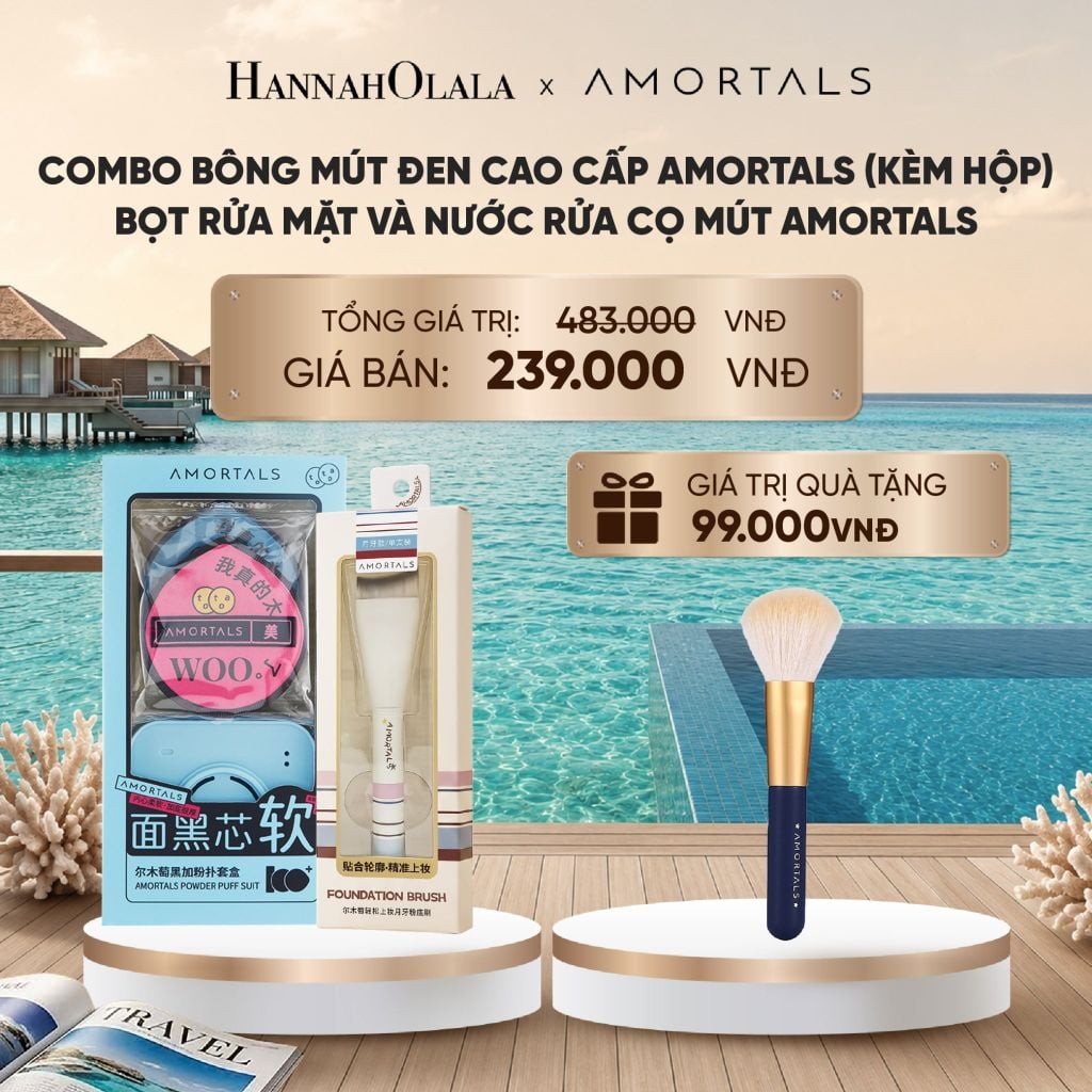  COMBO BÔNG MÚT ĐEN CAO CẤP AMORTALS (KÈM HỘP) AMORTALS VÀ CỌ TÁN KEM NỀN LƯỠI LIỀM AMORTALS – ĐẦU CỌ 0.1MM SIÊU MẢNH_ D279 