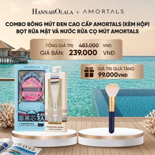  COMBO BÔNG MÚT ĐEN CAO CẤP AMORTALS (KÈM HỘP) AMORTALS VÀ CỌ TÁN KEM NỀN LƯỠI LIỀM AMORTALS – ĐẦU CỌ 0.1MM SIÊU MẢNH_ D279 