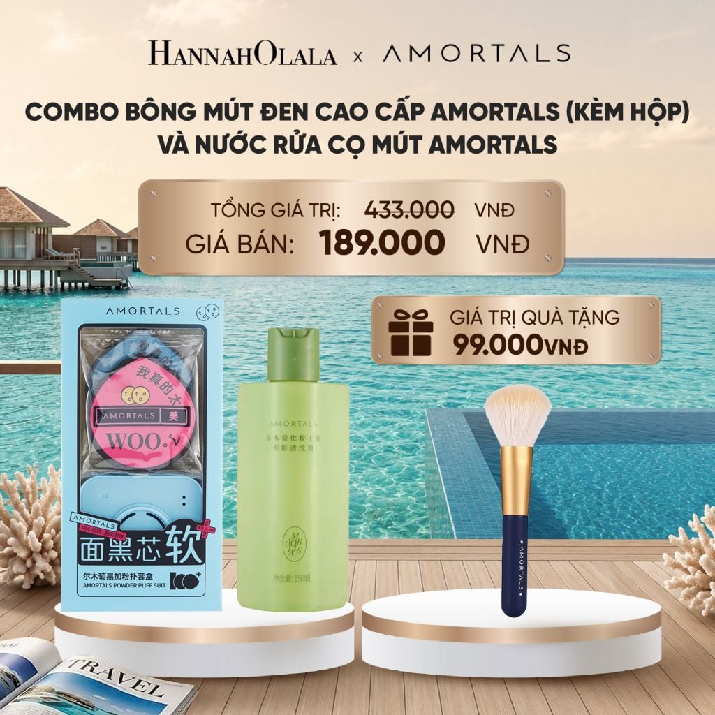  COMBO BÔNG MÚT ĐEN CAO CẤP AMORTALS (KÈM HỘP) AMORTALS VÀ NƯỚC RỬA CỌ MÚT AMORTALS_ D264 