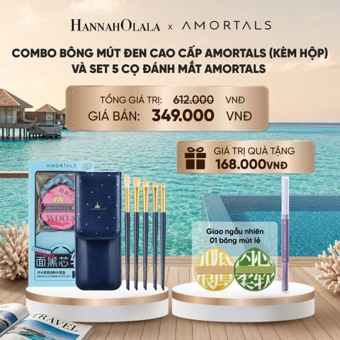  COMBO BÔNG MÚT ĐEN CAO CẤP AMORTALS (KÈM HỘP) AMORTALS VÀ SET 5 CỌ ĐÁNH MẮT AMORTALS_ D256 