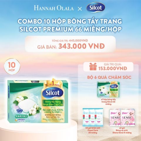  C438_Deal 2: COMBO 10 HỘP BÔNG TRANG ĐIỂM (BÔNG TẨY TRANG) CAO CẤP SILCOT PREMIUM 66 MIẾNG/HỘP 