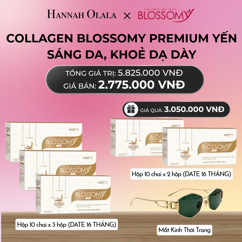 MUA 3 HỘP 10 - TẶNG 2 HỘP 10 THỰC PHẨM BẢO VỆ SỨC KHỎE BLOSSOMY PREMIUM TỔ YẾN (MÀU VÀNG) (DATE 16 THÁNG) (HỘP 10 CHAI X 5 HỘP) VÀ 1 MẮT KÍNH THỜI TRANG_A2066 