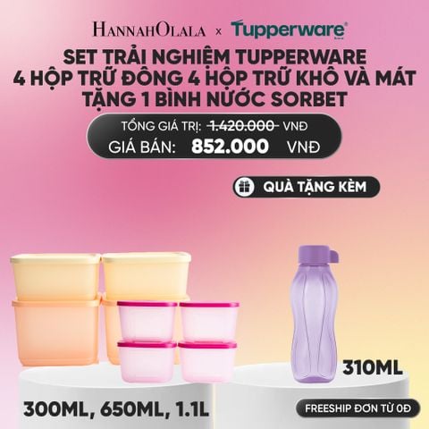  SET TRẢI NGHIỆM TUPPERWARE : 4 HỘP ĐÔNG, 4 HỘP TRỮ KHÔ TẶNG 1 BÌNH NƯỚC SORBET_A311 