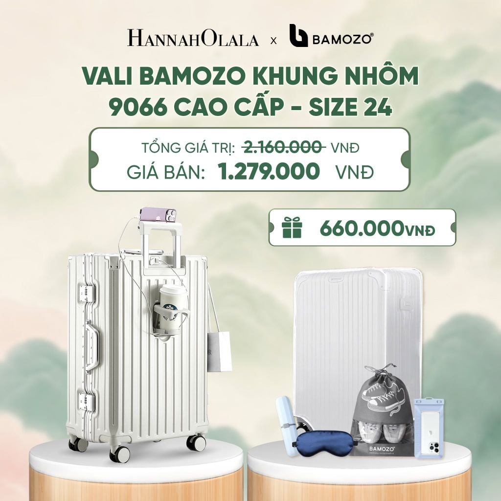  VALI BAMOZO KHUNG NHÔM 9066 BẢN CAO CẤP (TẶNG BỌC VALI CC TRONG SUỐT + HỘP ĐỰNG BÀN CHẢI + TÚI ĐỰNG GIÀY XÁM + TÚI ĐỰNG ĐT CHỐNG NƯỚC + BỊT MẮT) - DEAL 2 - A746 