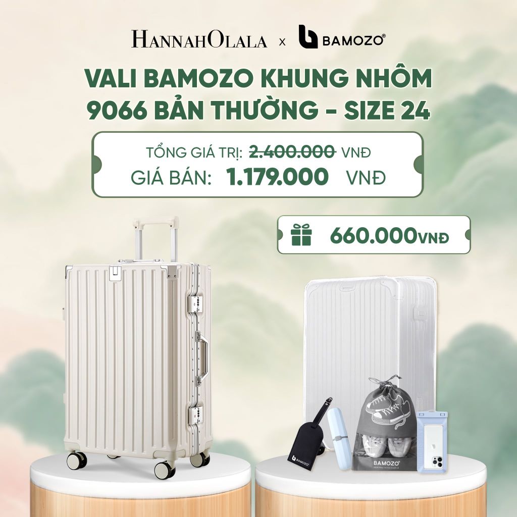  VALI BAMOZO KHUNG NHÔM 9066 BẢN THƯỜNG (TẶNG BỌC VALI TRONG SUỐT + TAG HÀNH LÝ DA + TÚI ĐỰNG GIÀY + HỘP ĐỰNG BÀN CHẢI + TÚI ĐỰNG ĐT CHỐNG NƯỚC) - DEAL 3 - A764 