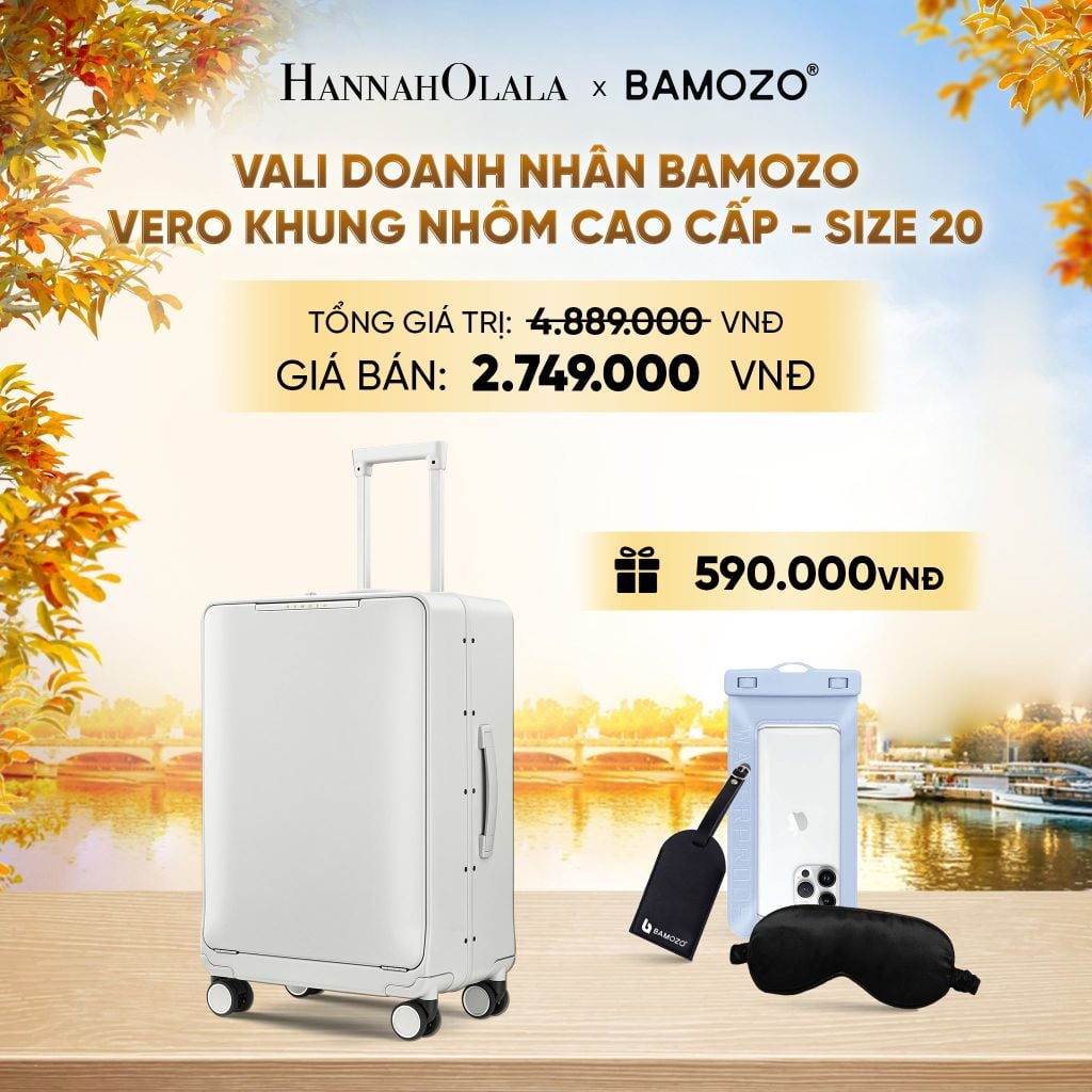  DEAL 5: VALI DOANH NHÂN BAMOZO VERO KHUNG NHÔM CAO CẤP (TẶNG TAG HÀNH LÝ DA + TÚI ĐỰNG ĐT CHỐNG NƯỚC + BỊT MẮT LỤA SATIN) - E1286 