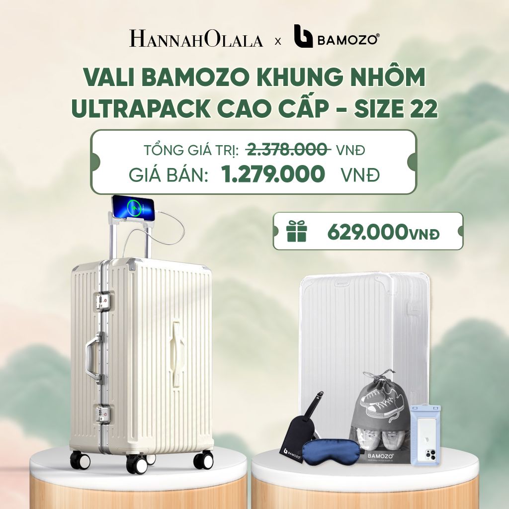  VALI BAMOZO KHUNG NHÔM ULTRAPACK CAO CẤP (TẶNG TÚI ĐỰNG GIÀY + BỌC VALI CC TRONG SUỐT + THẺ TAG DA CHỐNG THẤT LẠC + BỊT MẮT LỤA + TÚI ĐỰNG ĐT CHỐNG NƯỚC) - DEAL 4 - A782 