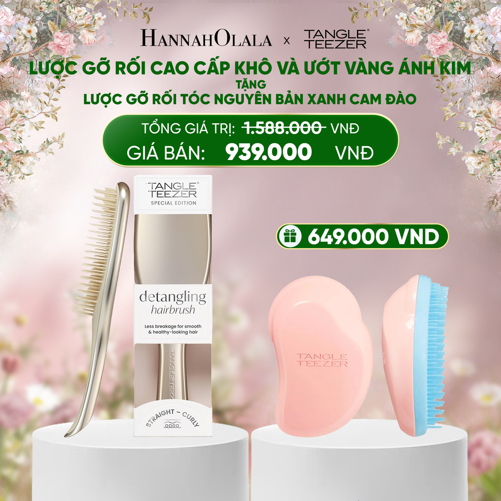  DEAL 1: MUA 1 LƯỢC GỠ RỐI TÓC CAO CẤP KHÔ VÀ ƯỚT MÀU VÀNG ÁNH KIM TẶNG 1 LƯỢC GỠ RỐI TÓC ƯỚT NGUYÊN BẢN XANH CAM ĐÀO 