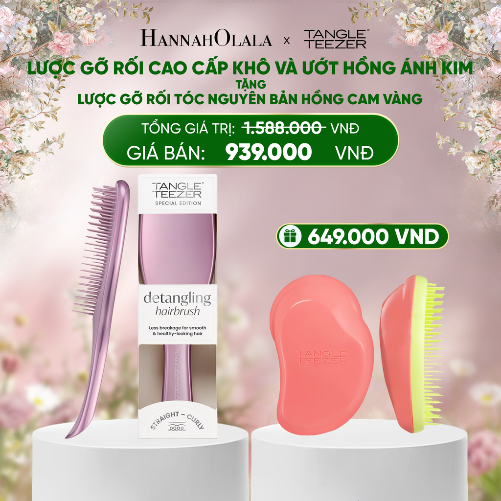  DEAL 2: MUA 1 LƯỢC GỠ RỐI TÓC CAO CẤP KHÔ VÀ ƯỚT MÀU HỒNG ÁNH KIM TẶNG 1 LƯỢC GỠ RỐI TÓC ƯỚT NGUYÊN BẢN CAM VÀNG 