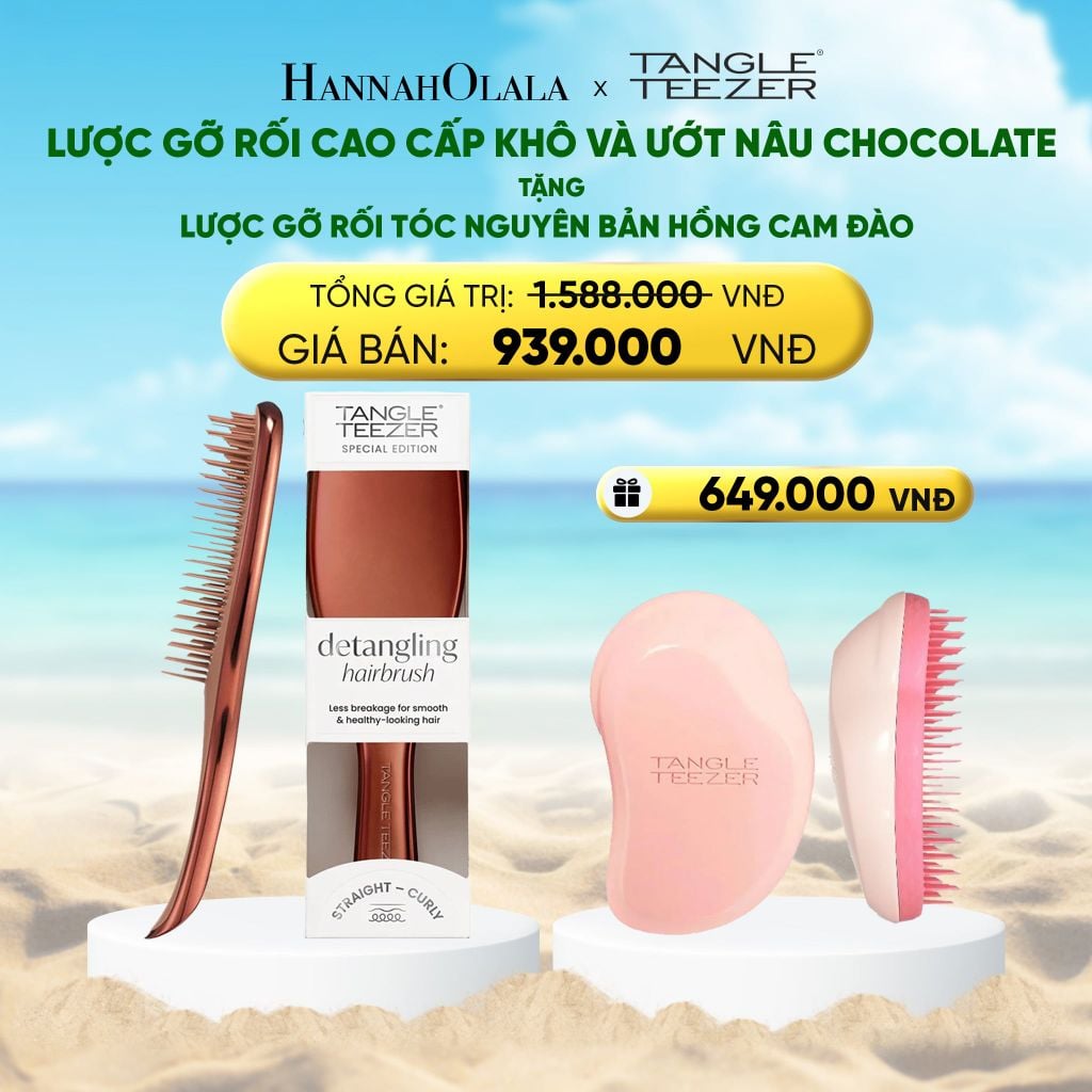  DEAL 3: MUA 1 LƯỢC GỠ RỐI TÓC CAO CẤP KHÔ VÀ ƯỚT MÀU NÂU CHOCOLATE - TẶNG 1 LƯỢC GỠ RỐI TÓC ƯỚT NGUYÊN BẢN HỒNG CAM ĐÀO 