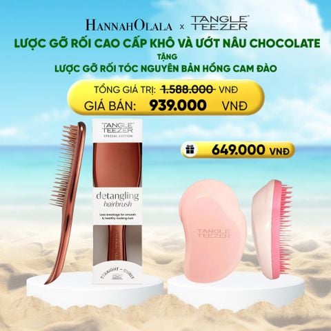  DEAL 3: MUA 1 LƯỢC GỠ RỐI TÓC CAO CẤP KHÔ VÀ ƯỚT MÀU NÂU CHOCOLATE - TẶNG 1 LƯỢC GỠ RỐI TÓC ƯỚT NGUYÊN BẢN HỒNG CAM ĐÀO 