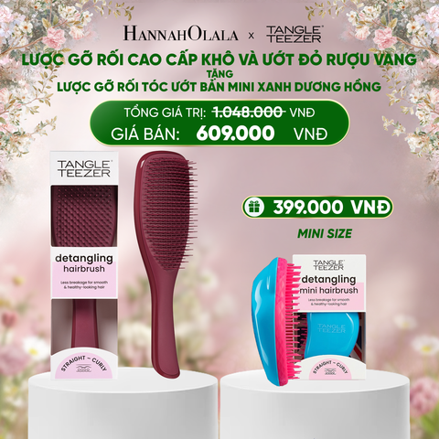  DEAL 5: MUA 1 LƯỢC GỠ RỐI TÓC KHÔ VÀ ƯỚT MÀU ĐỎ RƯỢU VANG TẶNG 1 LƯỢC GỠ RỐI TÓC ƯỚT NGUYÊN BẢN MINI MÀU XANH HỒNG 