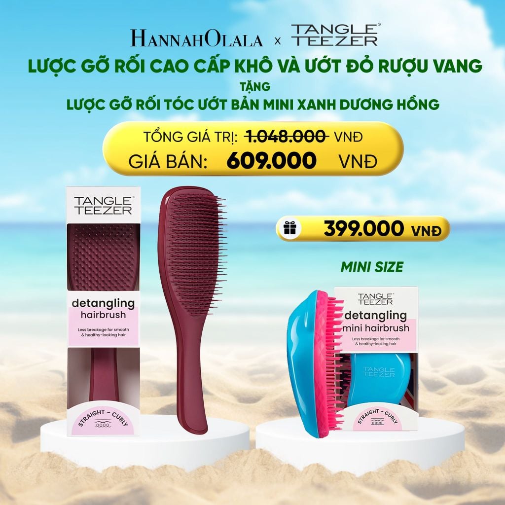  DEAL 5: MUA 1 LƯỢC GỠ RỐI TÓC KHÔ VÀ ƯỚT MÀU ĐỎ RƯỢU VANG - TẶNG 1 LƯỢC GỠ RỐI TÓC ƯỚT NGUYÊN BẢN MINI MÀU XANH HỒNG 